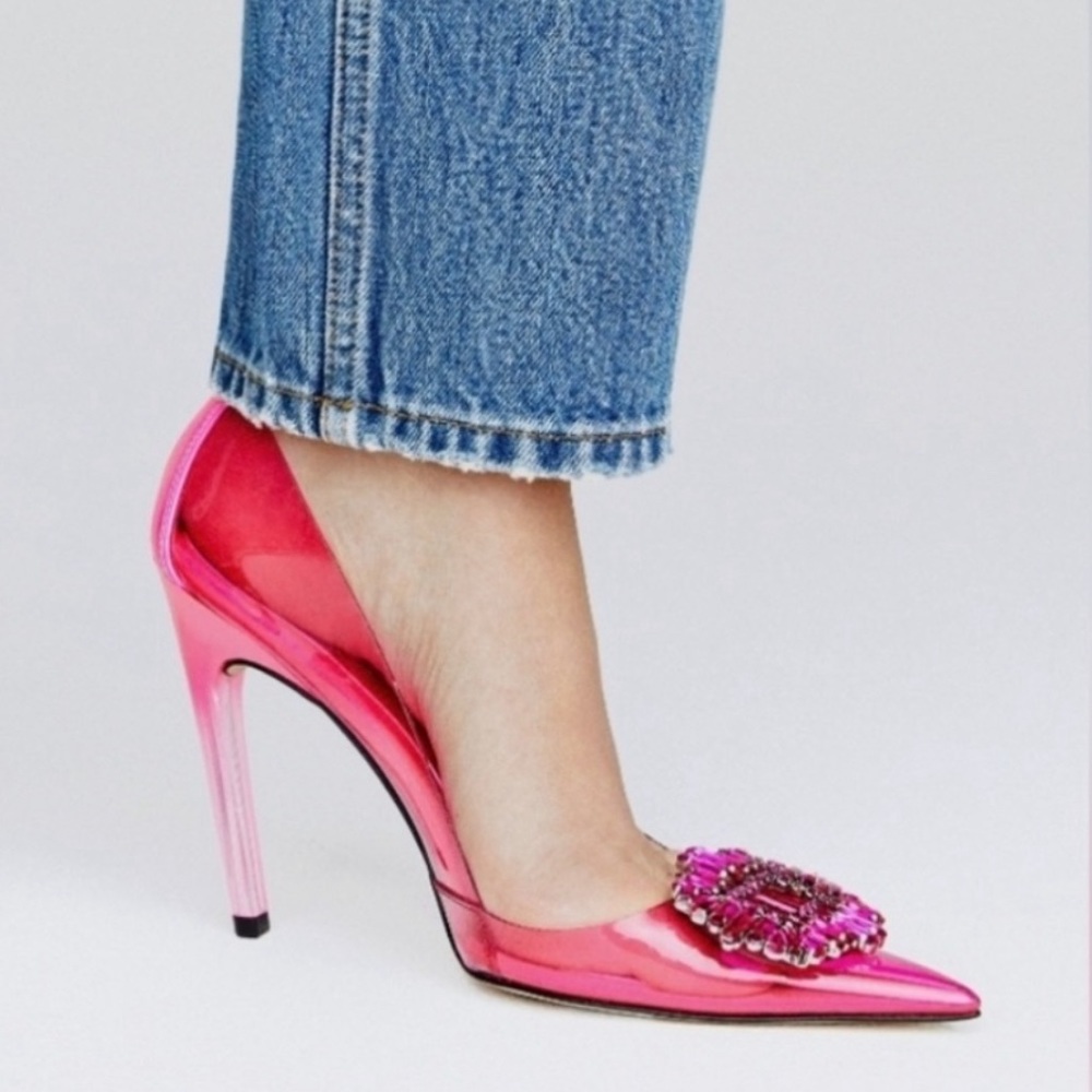 Good American Metallic Hot Pink Embellished Pointed-Toe Stiletto Heels